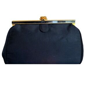 Bienen Davis Black Satin Kiss Lock Clutch‎ Evening Handbag Evening Bag